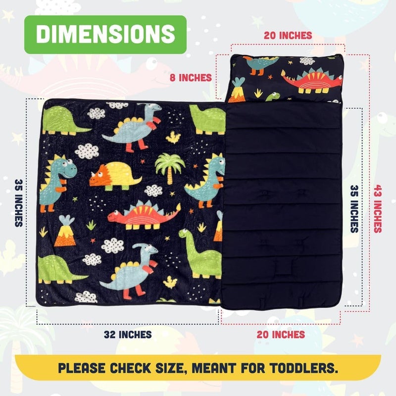 Klevly Dinosaur Toddler Nap Mat with Pillow – Oeko-TEX Certified Kids Sleeping Mat for Daycare, Preschool, Travel, and Home – Soft and Cozy, Portable, and Machine Washable – Fits Toddlers Up to 43 Inches - Image 3